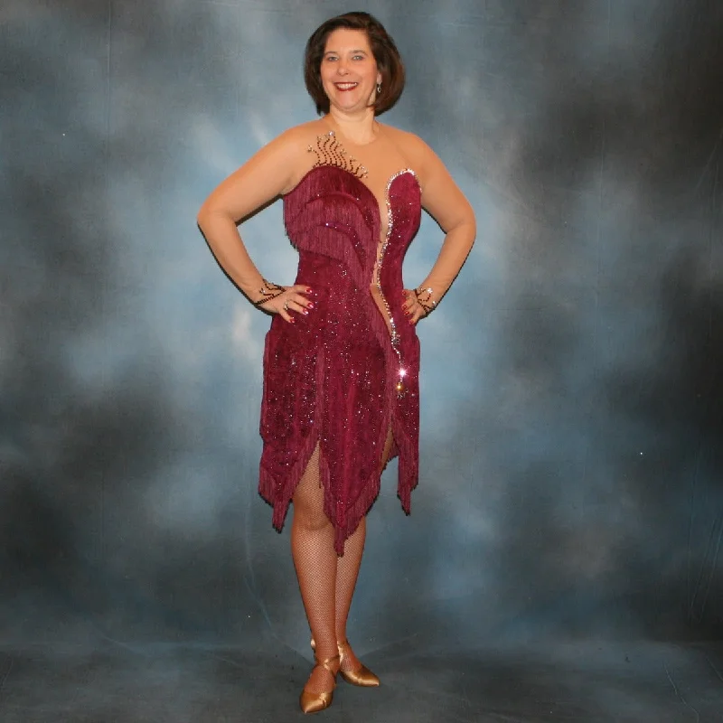 Burgundy Latin-Rhythm Dress with Fringe on Sale-Nina Tunic Top Casual