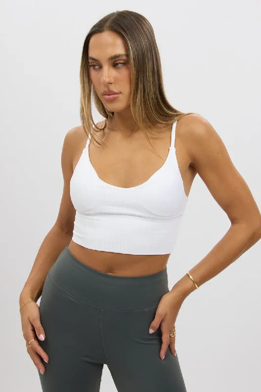 White V Neck Cami Crop Top Seamless Terry Blend Velvet Blend Canvas Blend