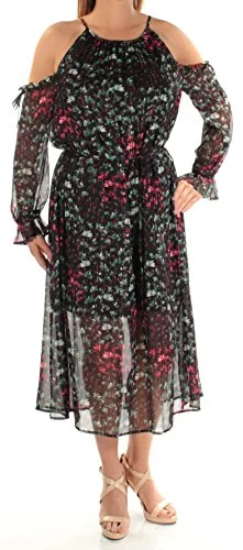 1.STATE Womens Floral A-line Dress, Black
