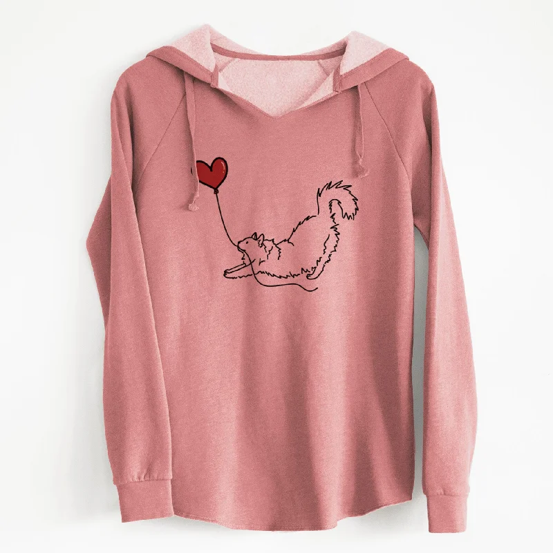 Domestic Long Hair Cat Heart String - Cali Wave Hooded Sweatshirt Hooded Sweatshirt Casual Wear Street Style