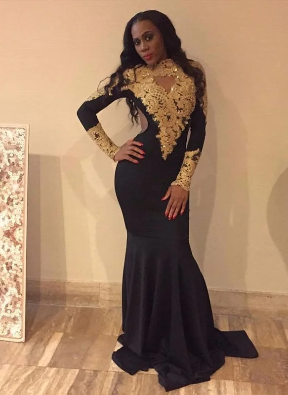 Sexy Champagne Appliques Mermaid Prom Dresses | Off-the-Shoulder Long Sleeves Evening Gowns BC1602 Sexy Champagne Appliques Mermaid Prom Dresses | Off-the-Shoulder Long Sleeves Evening Gowns BC1602