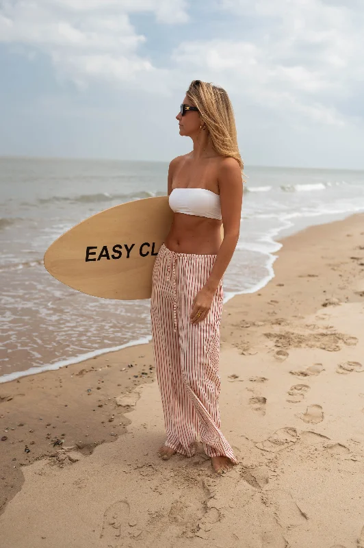 Ecru and Red Striped Lamya Pants Slim Fit Casual Pants
