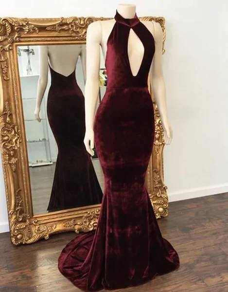 Mermaid Backless Prom Dress Zipper Stunning High Neck Long Velvet Evening Dress BA6202 Mermaid Backless Prom Dress Zipper Stunning High Neck Long Velvet Evening Dress BA6202