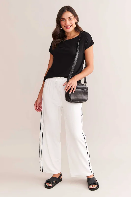Evelyn White Contrast Trim Pants High-Waist Jeans