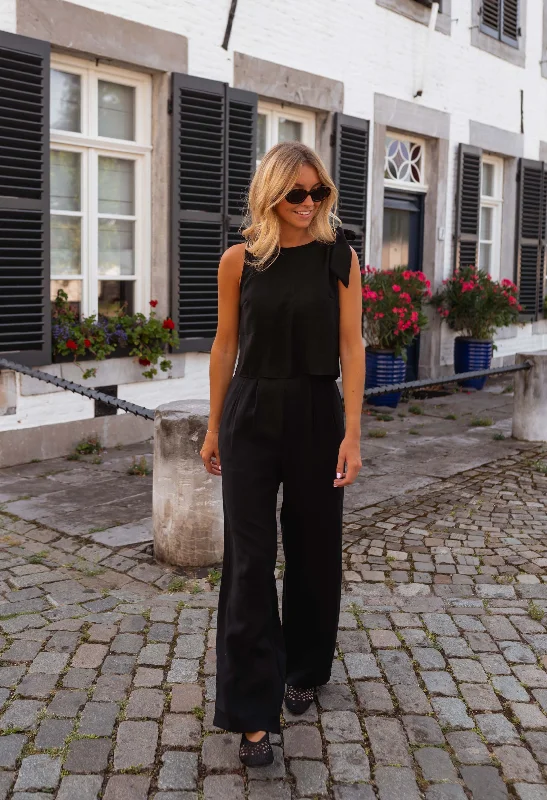 Black Natheo Pants Trendy Tapered Pants