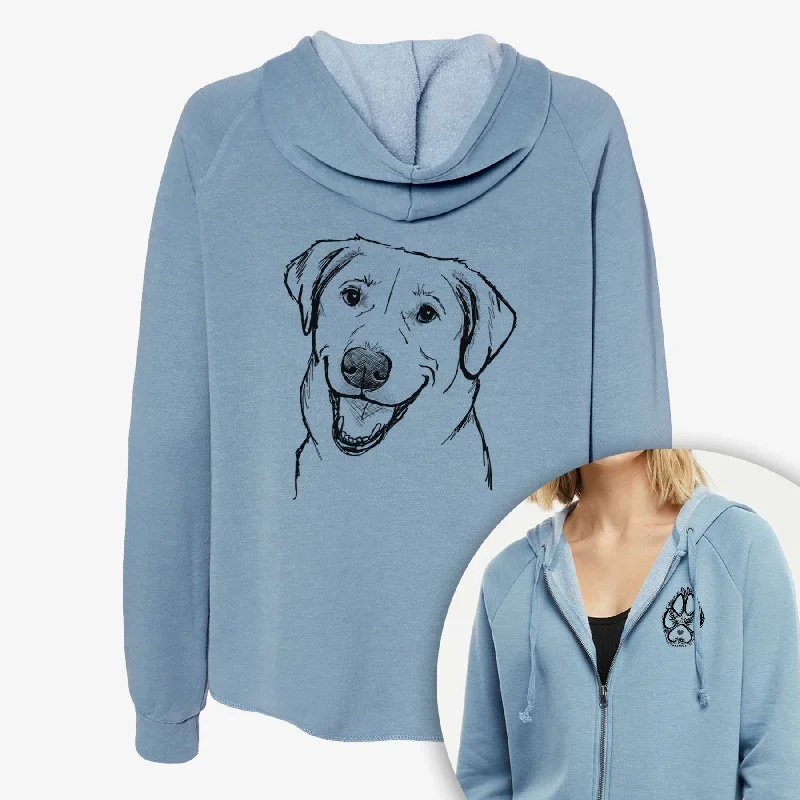 Doodled Happy Harley the Lab Mix - Women's Cali Wave Zip-Up Sweatshirt Hoodie with Elastic Cuffs Stretchable Comfortable Doodled Happy Harley the Lab Mix - Women's Cali Wave Zip-Up Sweatshirt Hoodie with Elastic Cuffs Stretchable Comfortable