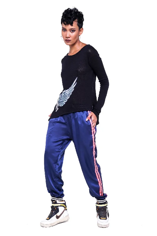 TASHA TRACK PANTS - NAVY BLUE Trendy Wide-Legged Trousers