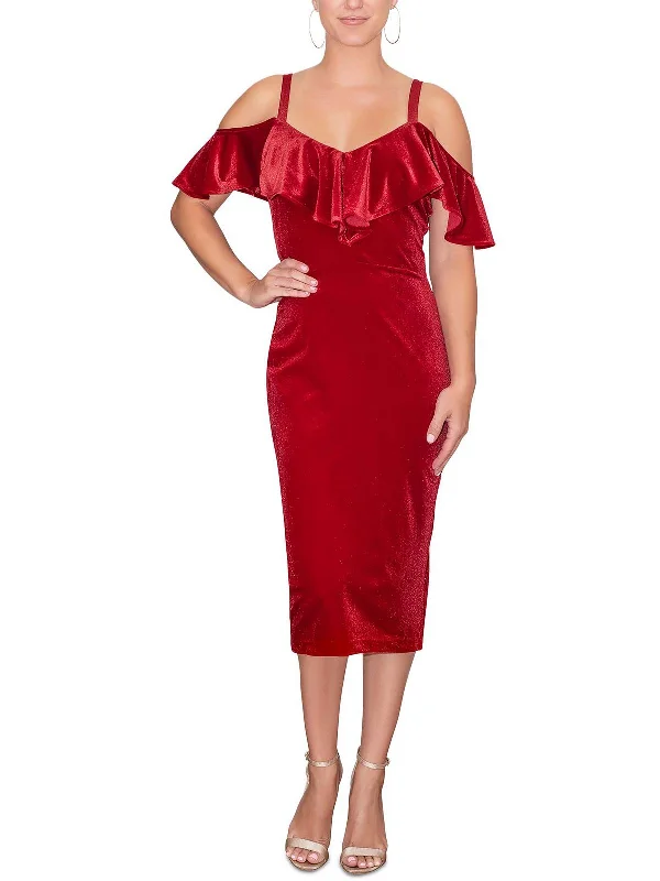 Womens Ruffled Midi Cocktail and Party Dress Tunics Seasonal trendy