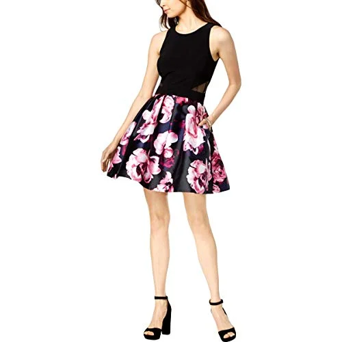 Xscape Womens Printed Floral Cocktail Dress Black