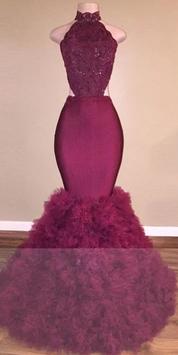 High Neck Open Back Mermaid Ruffles Prom Dress Popular Beaded Lace Sexy Evening Gown BA4761-MQ0044 High Neck Open Back Mermaid Ruffles Prom Dress Popular Beaded Lace Sexy Evening Gown BA4761-MQ0044