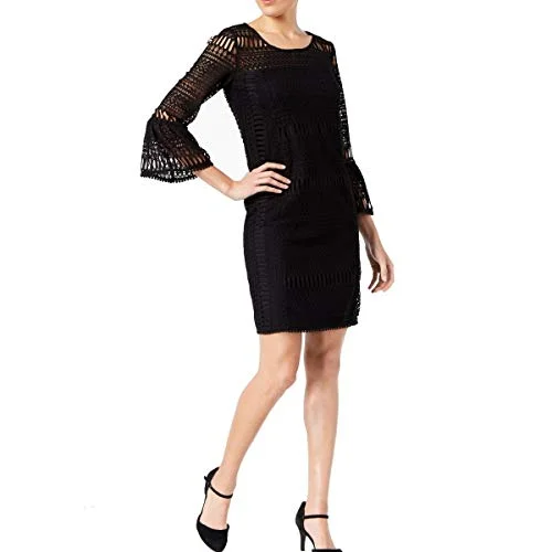 Alfani Women's Trumpet-Sleeve Crochet Dress (Deep Black, 14)