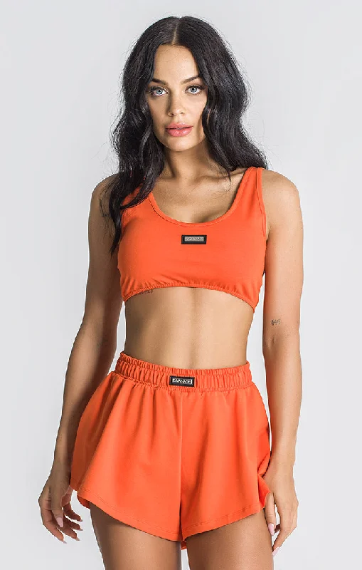 Orange Palms Crop Top Print Jacquard Patchwork