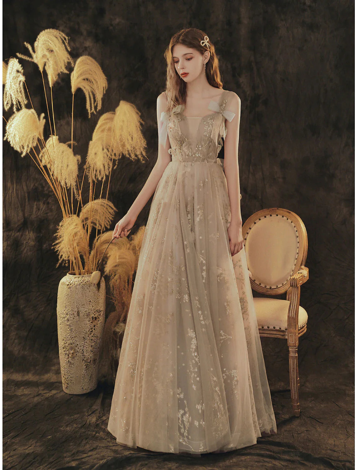 A-Line Elegant Engagement Formal Evening Dress Sleeveless Floor Length Tulle with Bow(s) Pleats A-Line Elegant Engagement Formal Evening Dress Sleeveless Floor Length Tulle with Bow(s) Pleats
