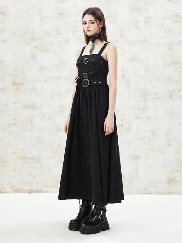 Sleeveless Long Dress with Belt and Lace Bow Design IMO0034