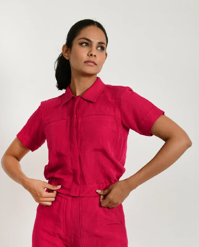 VIVA MAGENTA LINEN CROP TOP Terry Blend Velvet Blend Canvas Blend