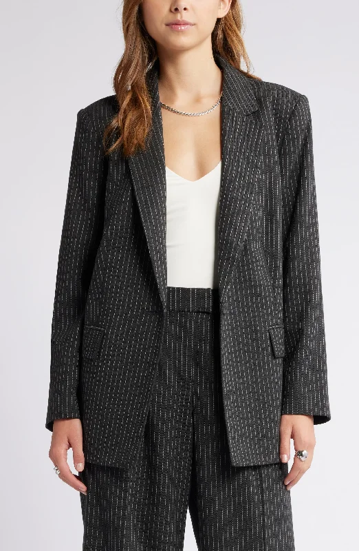 2 Piece Single Button Grey Stripe Women Suit (Blazer+Pants) Classic Chino Pants