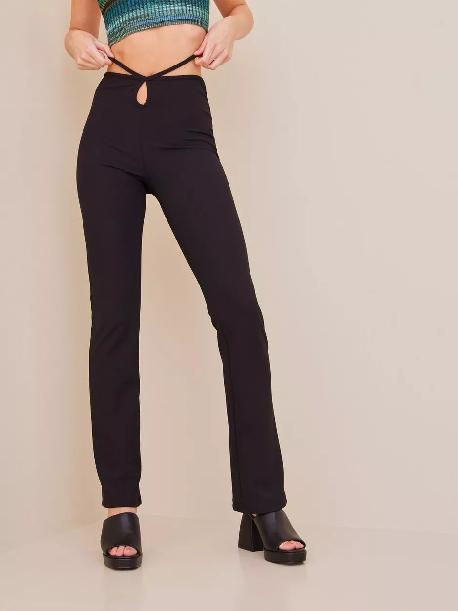 Crepe Tie Pants Black Elegant Silk Pants