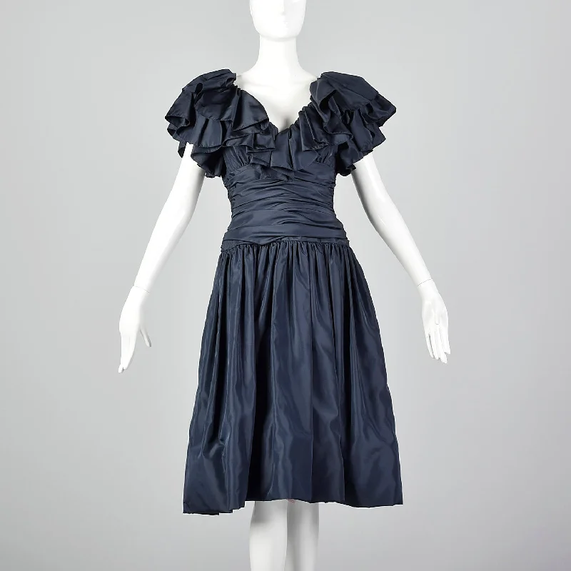 1980s Morton Myles Navy Party Dress Tunics Practical easy-care