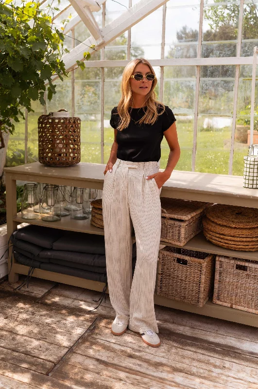 Beige and Black Striped Joey Pants Chic Capri Pants