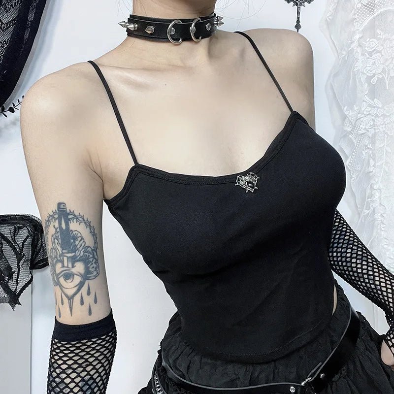 Goth GF Camisole Black Crop Top Ribbed Striped Patterned