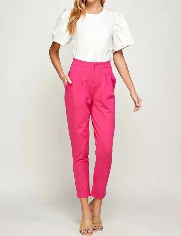 Pleated Pants In Hot Pink Classic Stretch Pants