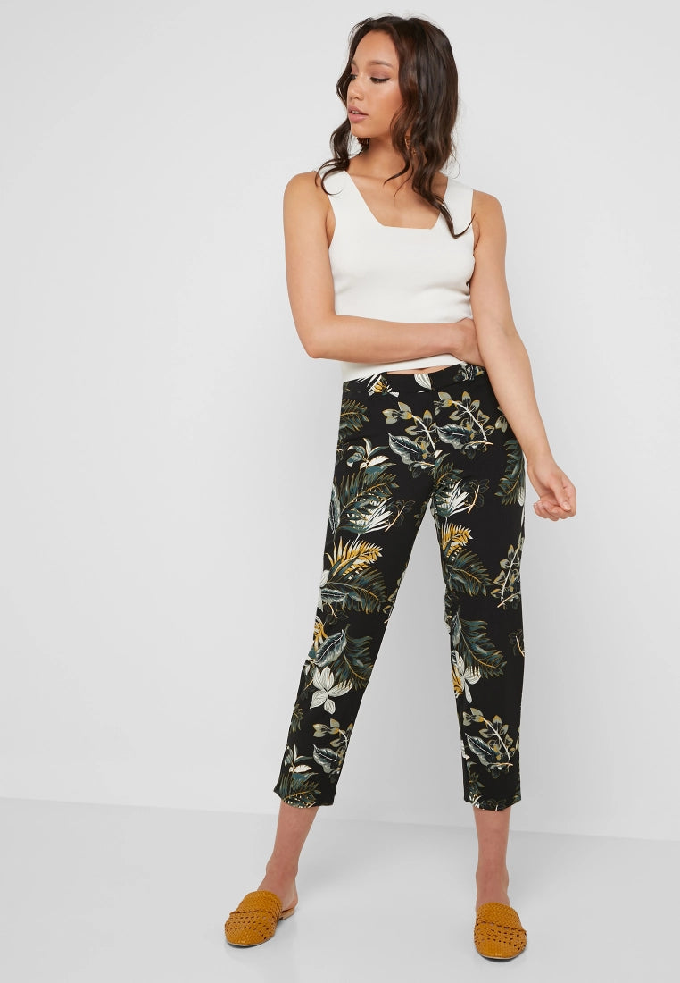 Floral Print Ankle Grazer Pants Casual Yoga Pants