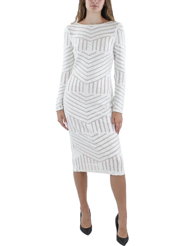 Emery Womens Sequined Knee-Length Cocktail And Party Dress Crew Neckline Sporty