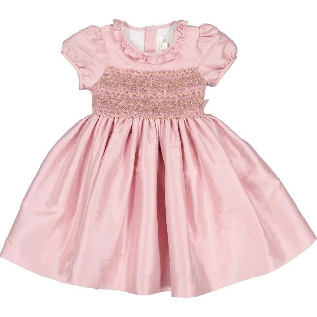 Astrid French Silk Smocked Dress | Pink
