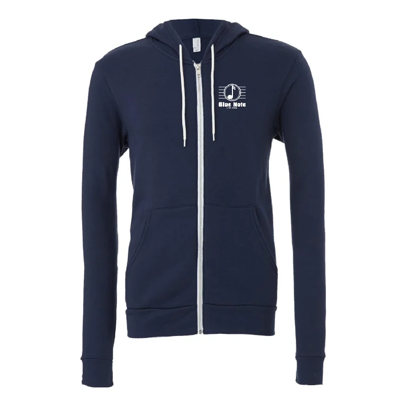 Navy Zip Up Hooded Sweatshirt with Circle Logo l Unisex Hoodie with Double Zipper Versatile Adjustable Navy Zip Up Hooded Sweatshirt with Circle Logo l Unisex Hoodie with Double Zipper Versatile Adjustable