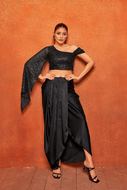 Women's Partywear Sequin Crop Top With Skirt Co-Ord Set - Curvy Lane Knit Fabric Woven Fabric Fleece Fabric