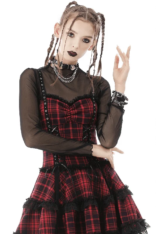 Dark Mesh Fishnet Crop Top - Gothic Long Sleeves Rave Top Notch Collar Peter Pan Collar Cowl Neck Dark Mesh Fishnet Crop Top - Gothic Long Sleeves Rave Top Notch Collar Peter Pan Collar Cowl Neck