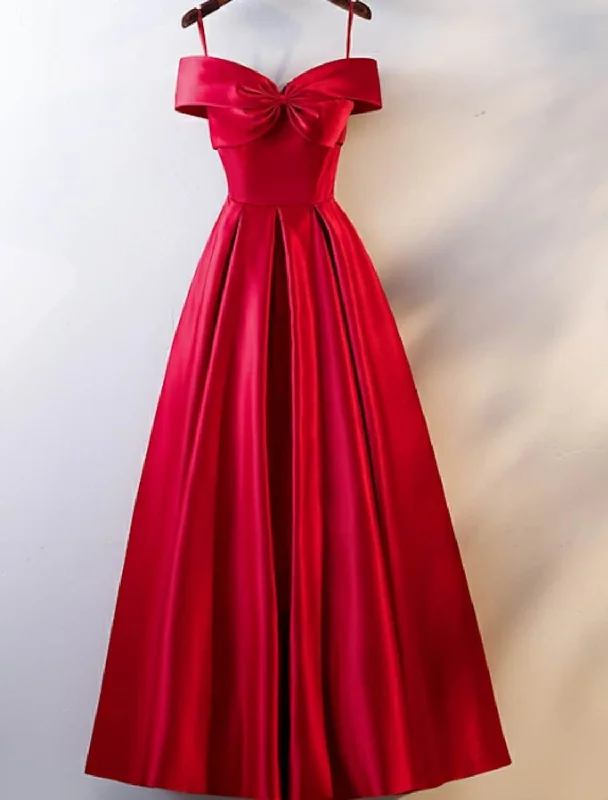 A-Line Prom Dresses Open Back Dress Wedding Guest Floor Length Short Sleeve Off Shoulder Satin with Ruched A-Line Prom Dresses Open Back Dress Wedding Guest Floor Length Short Sleeve Off Shoulder Satin with Ruched