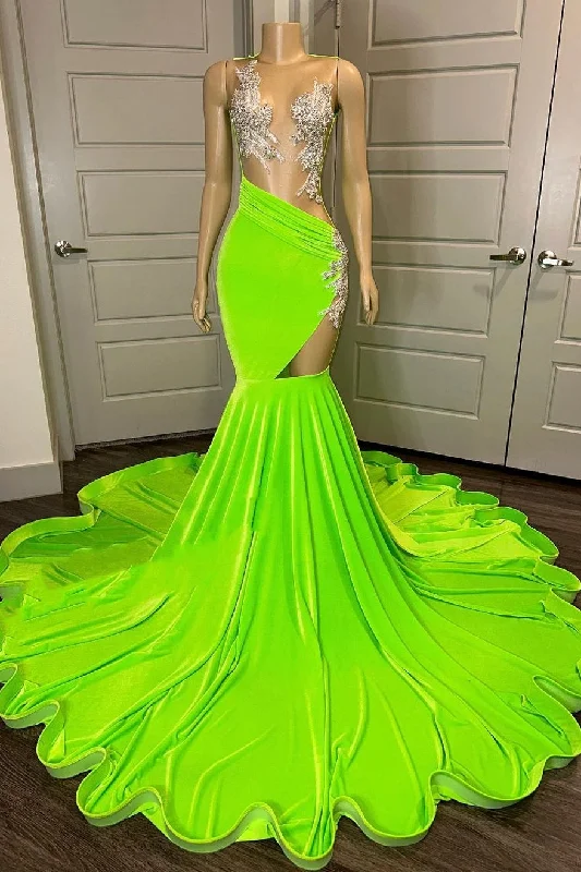 Sleeveless Silver Illusion Neck Mermaid Cutout Prom Party Dresses Tunics Fleece cozy