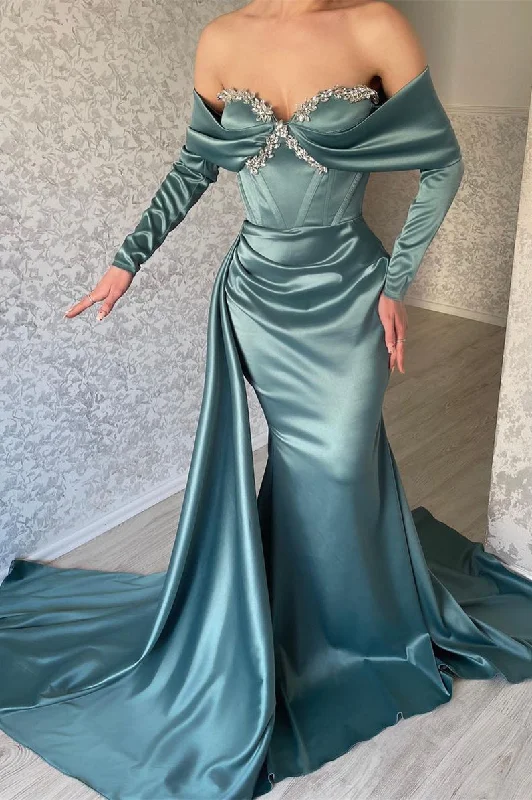 Suzhoufashion Stunning Off-the-shoulder Long Sleeves Mermaid Evening Dresses With Glitter