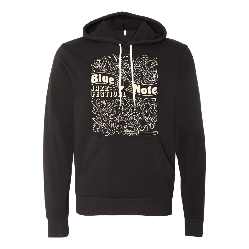 Blue Note Jazz Festival Napa Valley Unisex Sponge Fleece Hoodie, Black Hoodie with Mock Neck Collared Structured Blue Note Jazz Festival Napa Valley Unisex Sponge Fleece Hoodie, Black Hoodie with Mock Neck Collared Structured