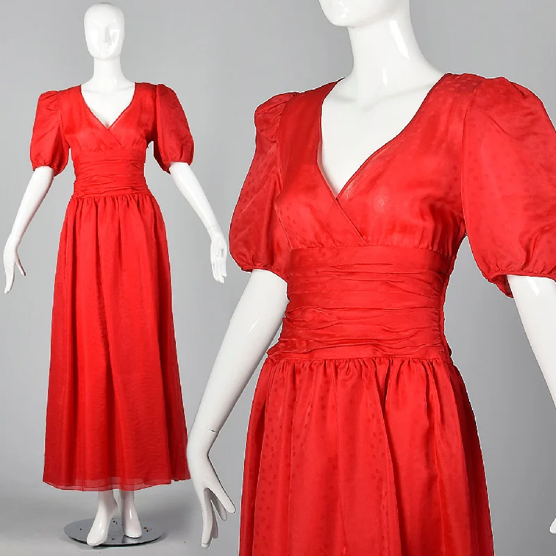 1980s Red Party Dress with Polka Dots Tunics Short Trendy