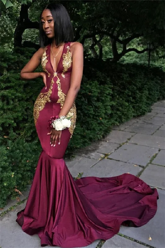 Sexy Burgundy V-Neck Sleeveless Prom Dresses Mermaid Appliques Evening Dresses SK0093 Sexy Burgundy V-Neck Sleeveless Prom Dresses Mermaid Appliques Evening Dresses SK0093