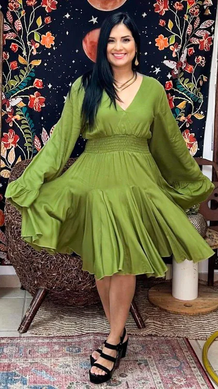 Nan Dress-Solid-SD303 Square Neckline Feminine