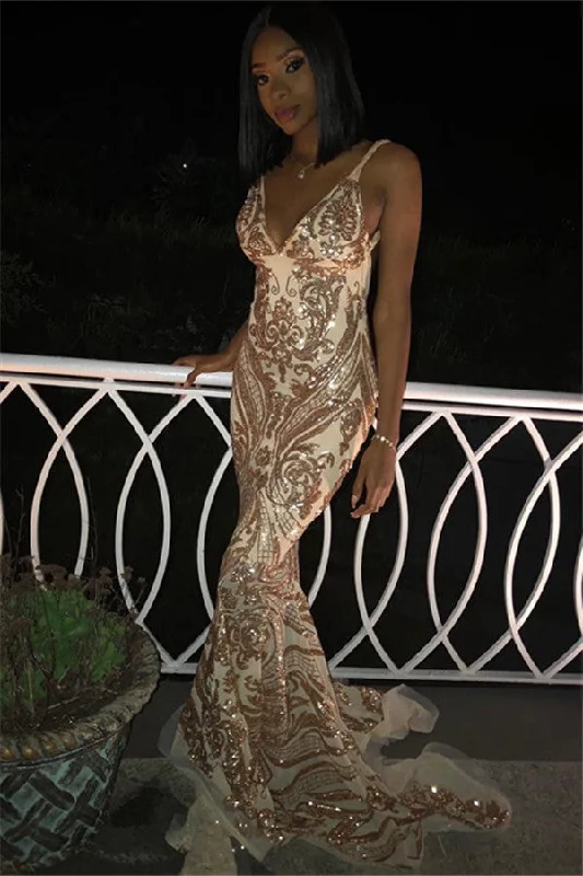 Luxury Spaghetti Straps Prom Dresses  | Appliques Mermaid Evening Dresses
