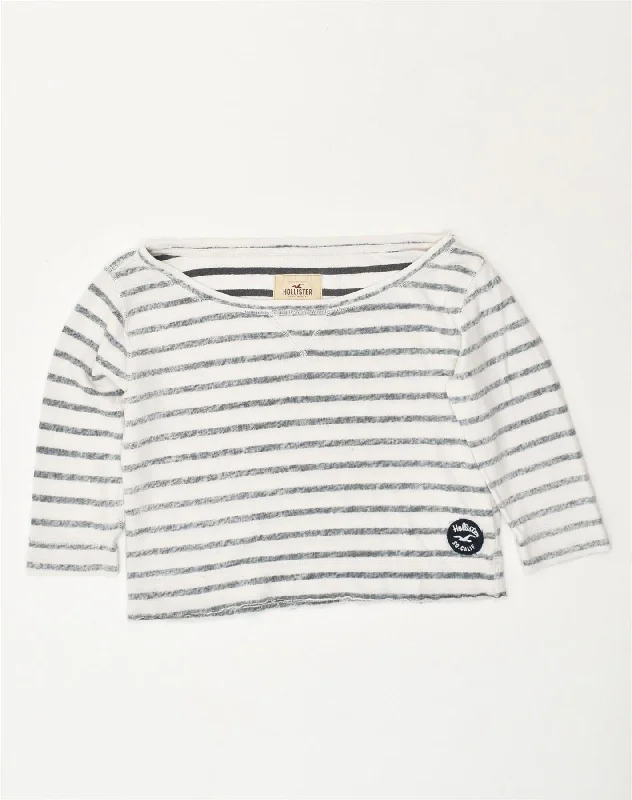HOLLISTER Womens Crop Top 3/4 Sleeve UK 16 Large White Striped Cotton Rayon Velvet Corduroy HOLLISTER Womens Crop Top 3/4 Sleeve UK 16 Large White Striped Cotton Rayon Velvet Corduroy