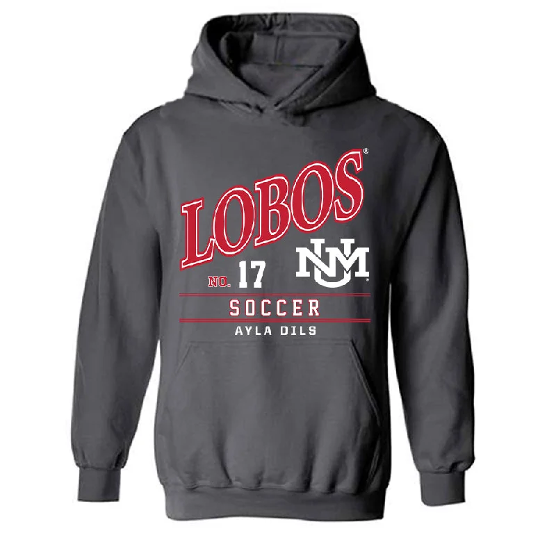 New Mexico - NCAA Women's Soccer : Ayla Dils - Hooded Sweatshirt Hoodie with Velcro Closure Adjustable Secure New Mexico - NCAA Women's Soccer : Ayla Dils - Hooded Sweatshirt Hoodie with Velcro Closure Adjustable Secure