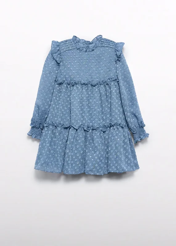 Girls Blue Plumeti Jacquard Dress | Style 5526 - 37 Ceruleo