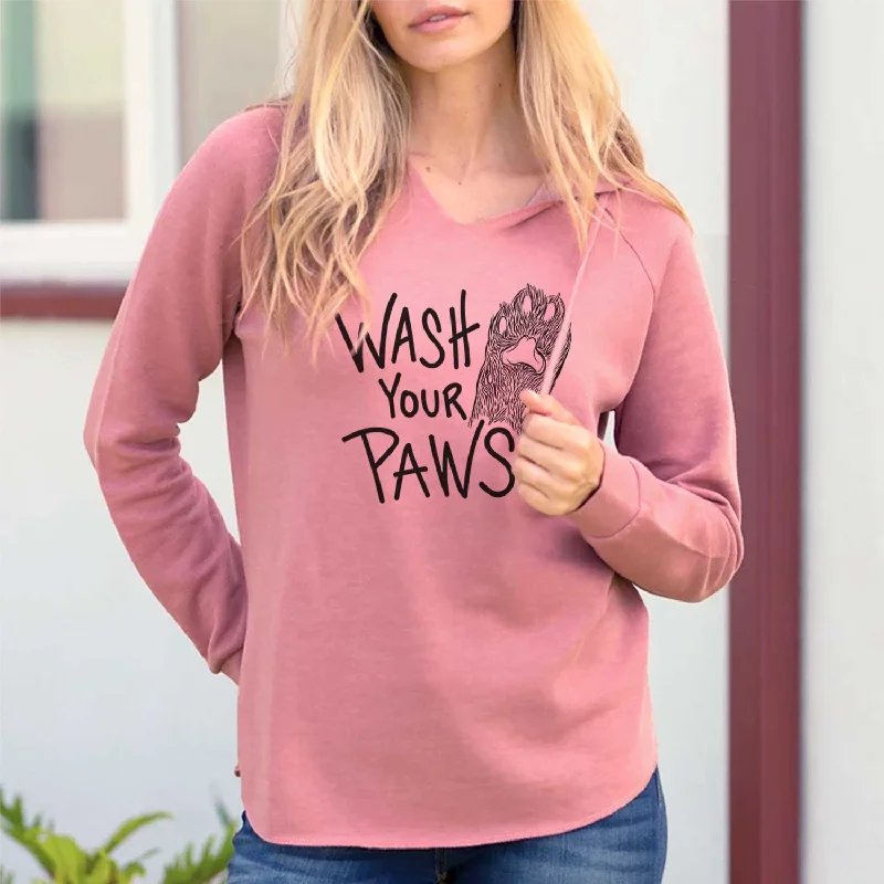 Wash Your Paws Cat Edition - Cali Wave Hooded Sweatshirt Hoodie with Tied Waist Feminine Flattering Wash Your Paws Cat Edition - Cali Wave Hooded Sweatshirt Hoodie with Tied Waist Feminine Flattering
