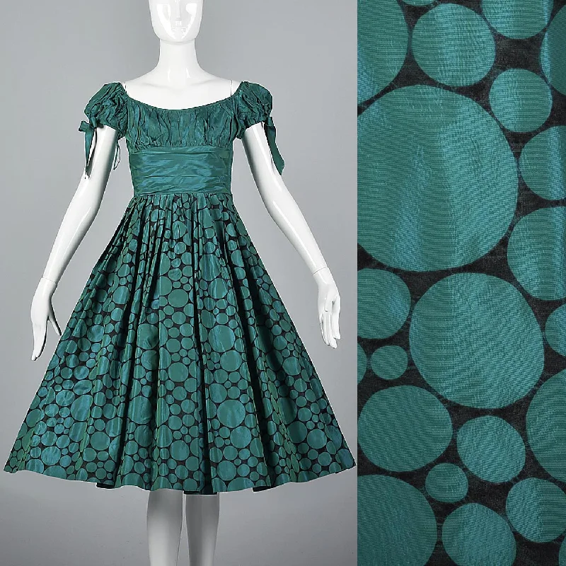 1950s Flocked Polkadot Party Dress Tunics Silk luxurious