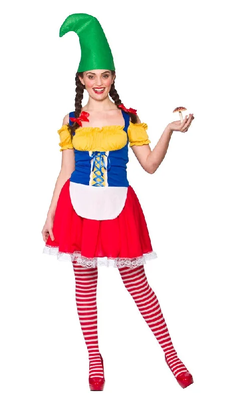 Ladies Cute Gnome Garden Troll Elf Christmas Fancy Dress Costume