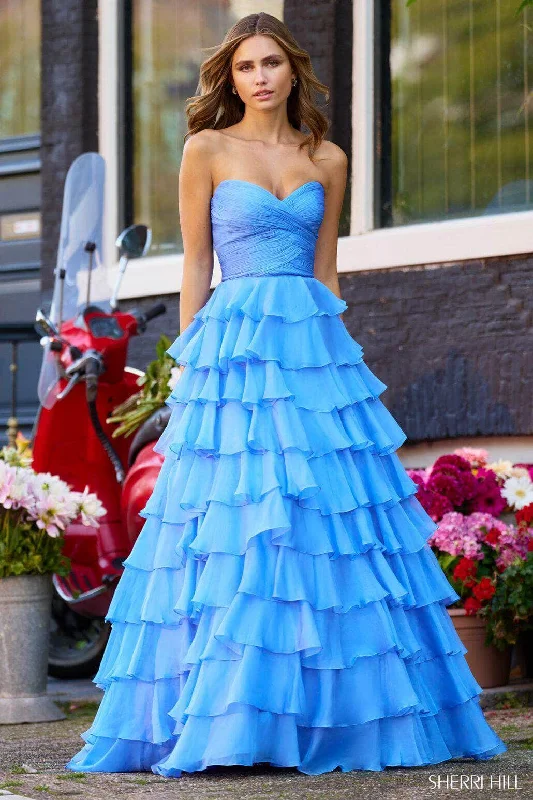 Sherri Hill 56346 - Ruffled A-Line Dress Crew Neckline Casual