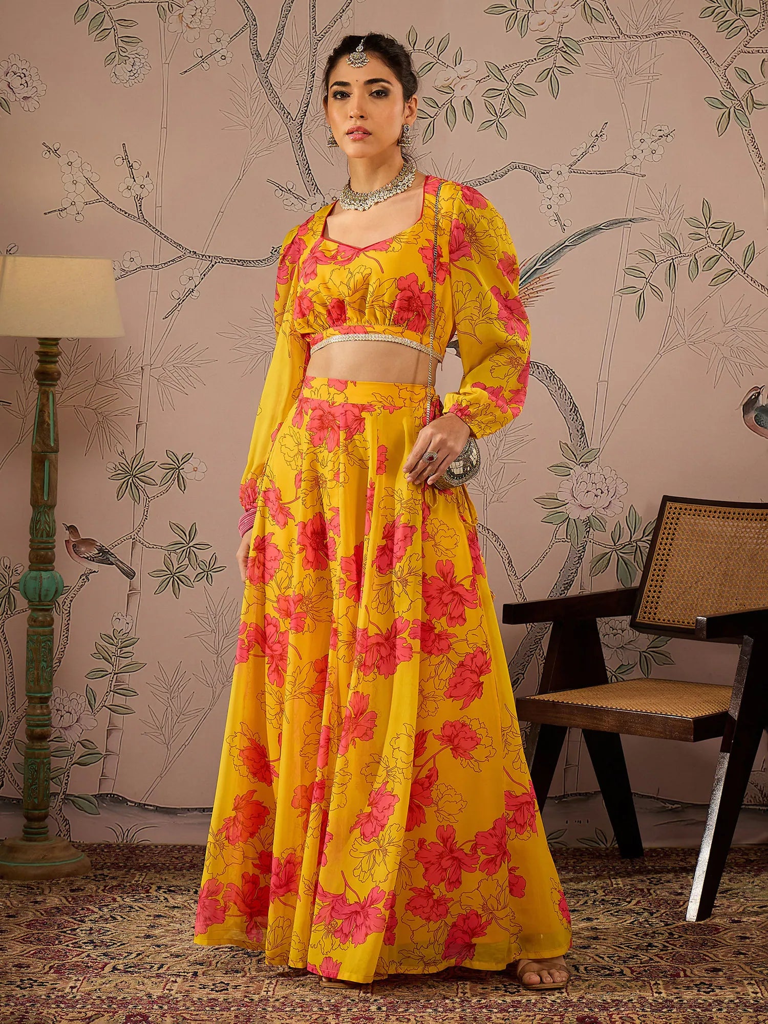 Women Yellow Floral Sweetheart Neck Crop Top With Anarkali Skirt-SHSET96086 Cotton Fabric Linen Fabric Terry Fabric Women Yellow Floral Sweetheart Neck Crop Top With Anarkali Skirt-SHSET96086 Cotton Fabric Linen Fabric Terry Fabric