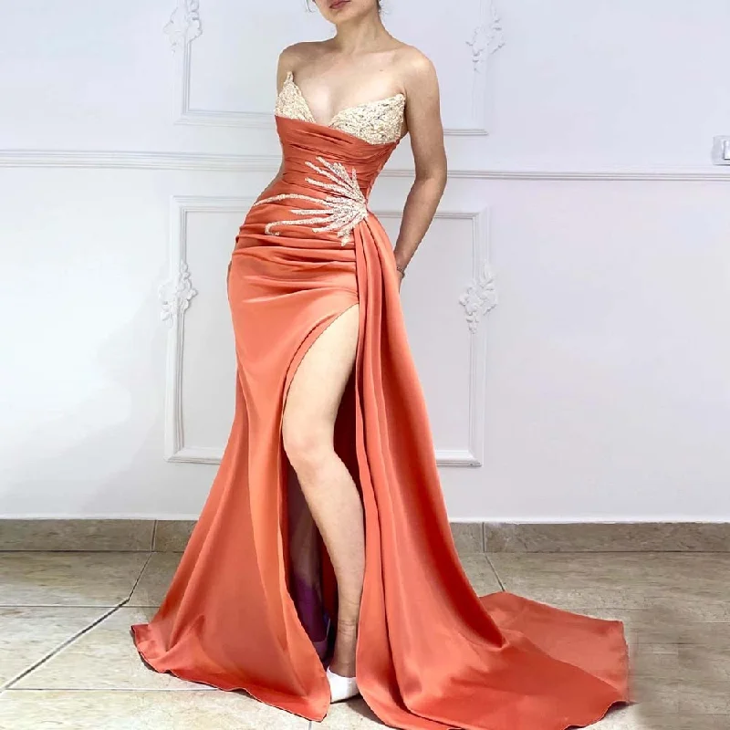 Cinessd Back to school outfit Sexy Evening Dresses Long Luxury 2022 V-Neck Sleeveless Mermaid Formal Party Dress Lace Applique Organza Split Satin Prom Gowns Tunics Exclusive limited