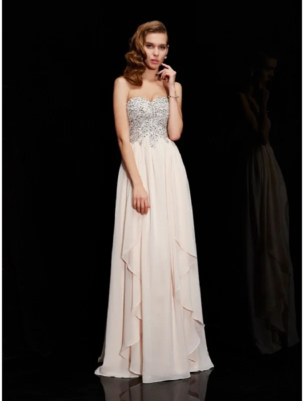 A-Line Prom Dresses Sparkle Shine Dress Formal Floor Length Sleeveless Strapless Chiffon with Rhinestone Ruffles A-Line Prom Dresses Sparkle Shine Dress Formal Floor Length Sleeveless Strapless Chiffon with Rhinestone Ruffles