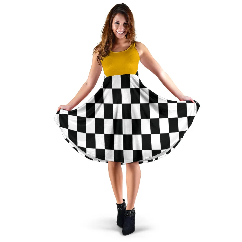 Racing Checkered Flag Dress Mixed Orange